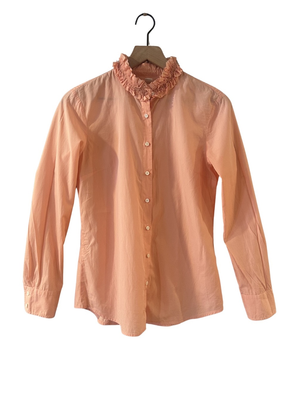J. Crew Peach Ruffle Collar Button Down Blouse
